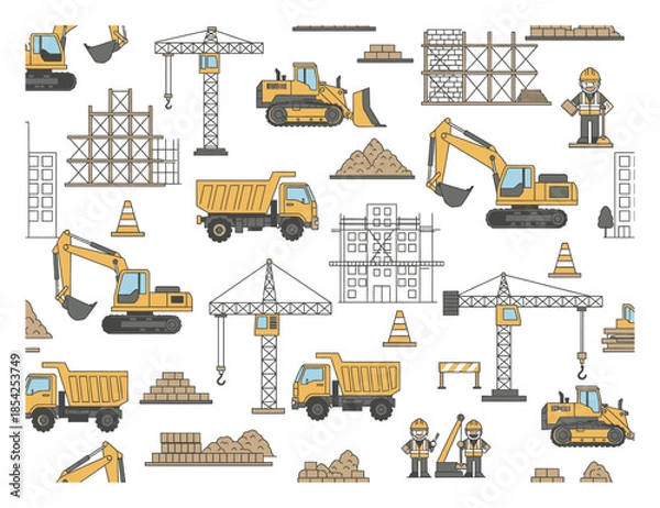 Fototapeta Seamless Construction Site Vector Pattern Background
