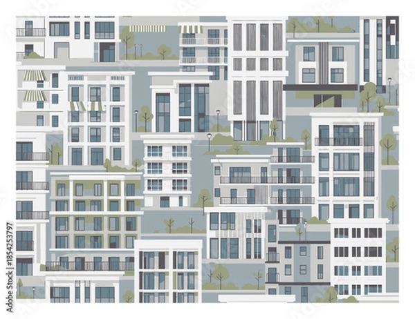 Fototapeta Modern Apartment Building Seamless Vector Pattern Background
