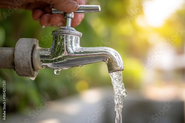 Obraz Water conservation concept, hand saving dropping water, resource protection