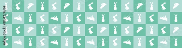 Obraz Easter bunny silhouettes pattern on pink and blue checkerboard background, spring rabbit vector banner