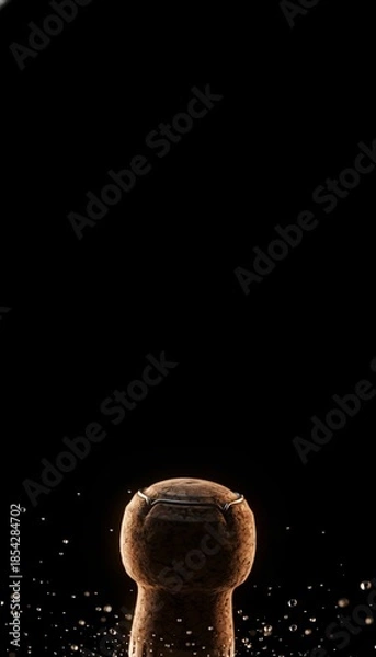 Obraz champagne cork with bubbles on black background
