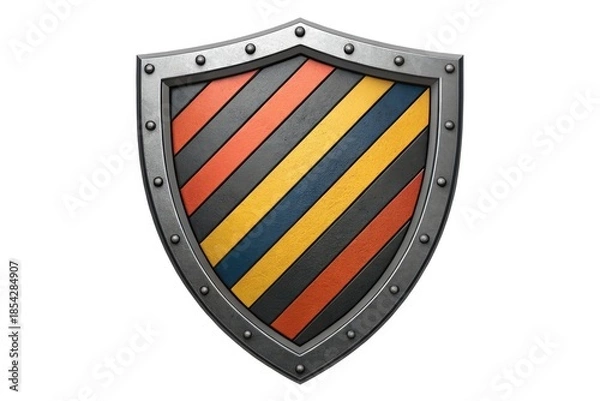 Obraz Colorful Shield Design With Diagonal Stripes and Metal Border