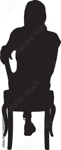 Obraz vector,back view of a silhouette of a woman sitting on chair with her head covered and casual clothes,cross legged