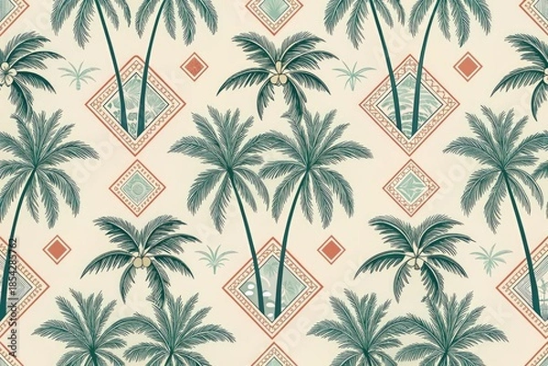 Obraz A Pattern With Palm Trees and Diamond Shapes