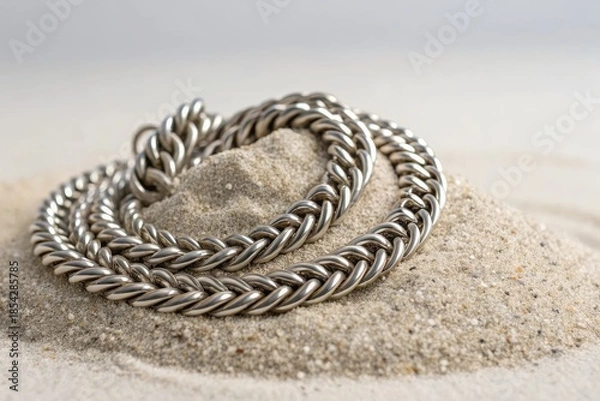 Obraz Metal Chains Placed on Light-Colored Sand at a Beach During Daylight Hours