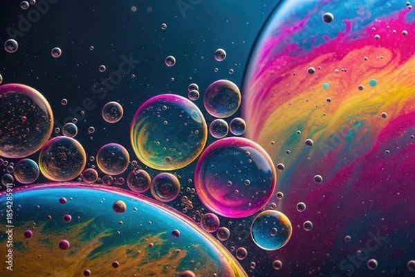 Obraz Colorful Bubbles and Spheres in a Dark Space With Vibrant Patterns