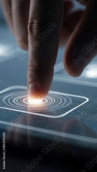 Obraz Index finger touching digital surface emphasizing user control