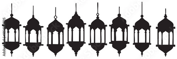 Obraz Islamic Lantern Silhouettes on White Background Vector Fully Editable Smart Object Text Effect