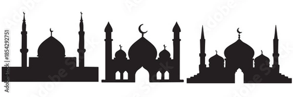 Obraz Minaret and Mosque Silhouettes on White Background Vector Fully Editable Smart Object Text Effect