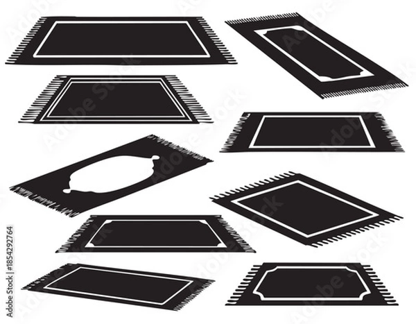 Obraz Muslim Prayer Mat Silhouettes on White Background Vector Fully Editable Smart Object Text Effect