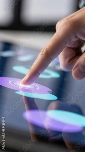 Obraz Index finger tapping touchscreen representing modern digital action