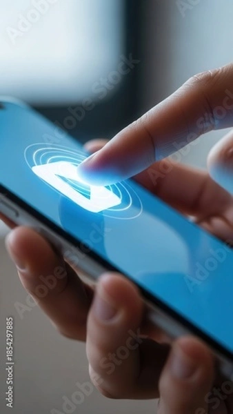 Obraz Index finger tapping virtual control emphasizing mobile app interaction