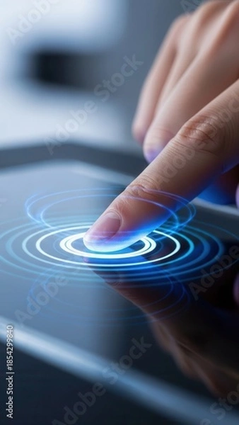 Obraz Index finger tapping invisible button illustrating smart control