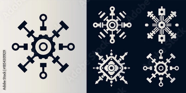 Obraz Technology snowflake icon set on dark background Vector