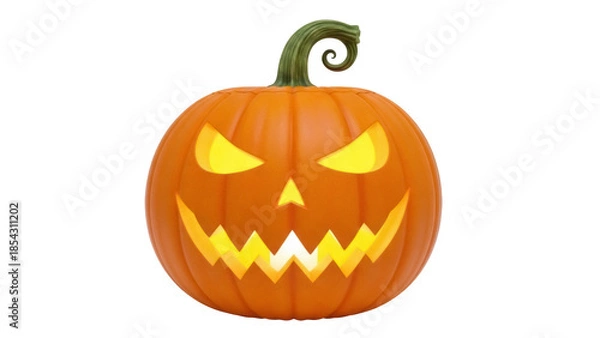 Fototapeta Spooky jack-o -lantern PNG isolated on transparent background, glowing Halloween pumpkin with carved face for holiday decoration