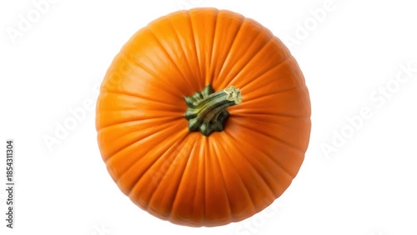 Fototapeta Vibrant orange pumpkin isolated PNG on transparent background, autumn harvest vegetable for Halloween and Thanksgiving designs