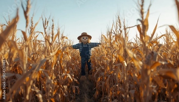 Obraz Whimsical Watcher in the Grain, Field Protector, with Sunny Reflections and Blue Sky.