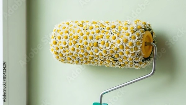 Fototapeta Paint roller covered in daisy flowers