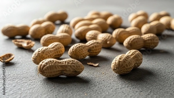 Fototapeta Peanuts in shells on dark surface