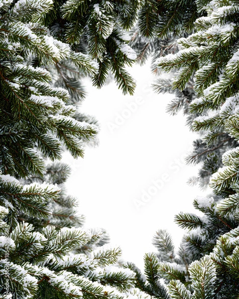 Obraz Snowy Pine Branches Frame Winter Holiday Background