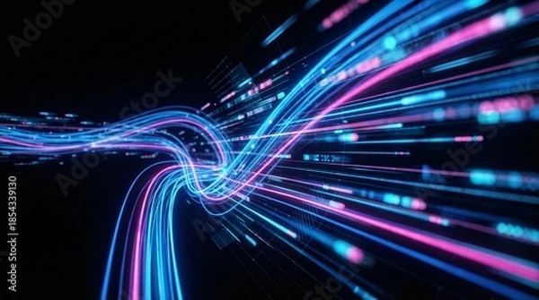 Obraz Digital Data Flow Abstract: Blue Pink Light Stream