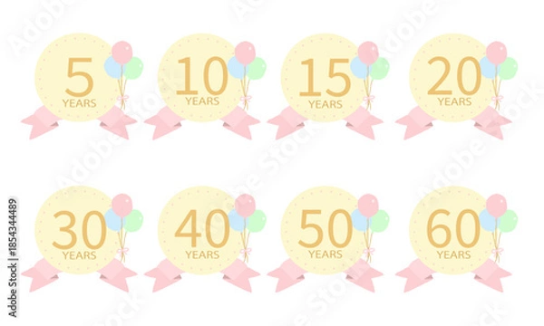 Obraz 周年行事に使える手描きのかわいいお祝いアイコンセット