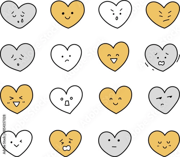 Fototapeta 色々な表情のハートセット単色