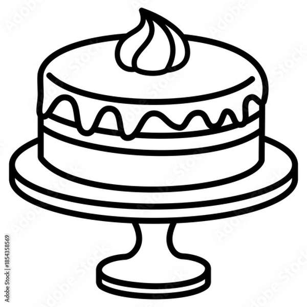 Obraz Cake with Whipped Cream Simple Vector Illustration 