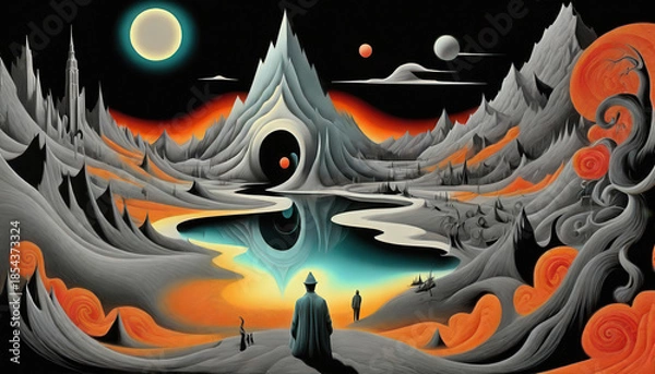 Obraz retro sci fi landscape