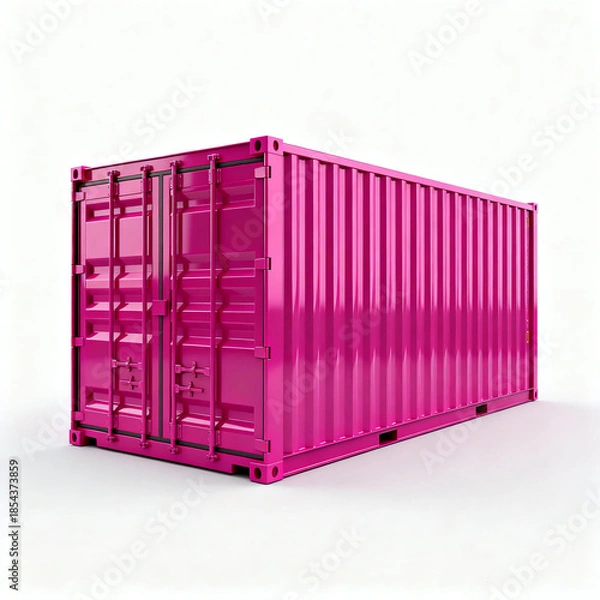 Fototapeta Bright Pink Shipping Container Isolated on White