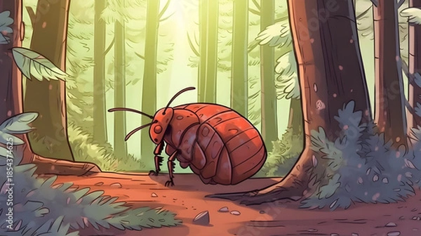 Obraz Large Red Insect in a Sunlit Forest