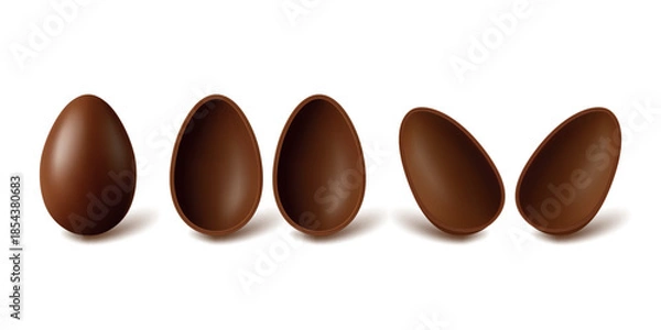 Obraz Vector 3d Chocolate Eggs Set. Realistic Chocolate Egg Vector Illustration. Glossy Brown Candy Eggs in Different Angles, Isolated. Easter Packaging Design Template, Chocolate Egg