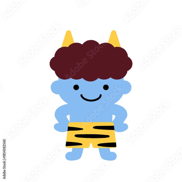 Fototapeta 節分のかわいい青鬼キャラクターイラスト｜子ども向け日本行事のシンプルデザイン