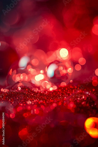 Obraz 赤いグリッターボケが広がるクリスマス向け抽象背景の縦構図. 生成AI