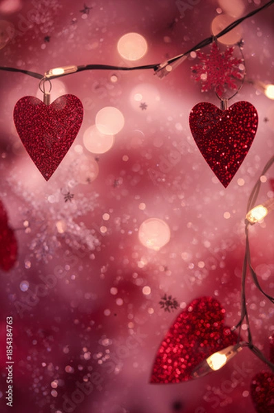 Obraz クリスマスカード向け赤いグリッター光の抽象背景デフォーカス縦. 生成AI