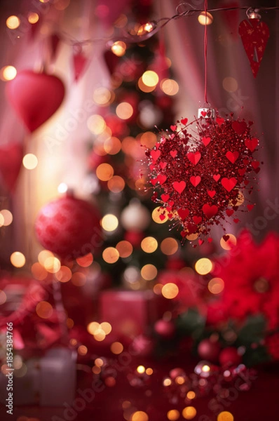 Obraz パーティー告知に映える赤いボケライトの抽象背景縦構図. 生成AI