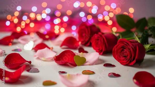 Obraz Soft Valentine Day romantic background with red hearts symbolizing love warmth and festive holiday mood