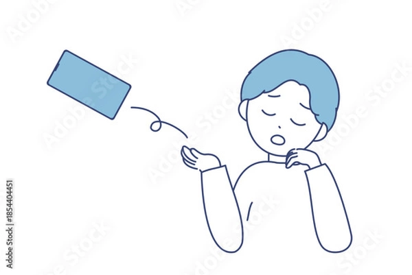 Obraz スマートフォンを手放す男性のイラスト｜デジタルデトックスやスマホ疲れ