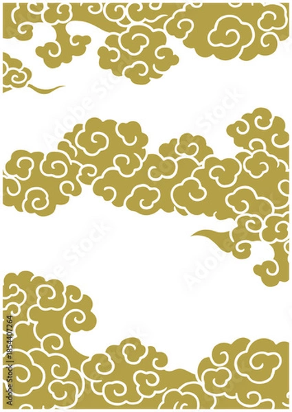 Obraz 和風 金色の雲文様 背景｜白地に広がる吉祥雲 Golden Japanese Cloud Pattern