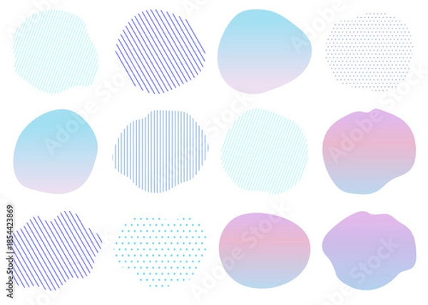 Obraz ふわふわした雲形のフレームイラストセット　ジオメトリック　ドット　ストライプ　グラデーション