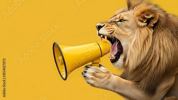 Obraz Powerful Lion Using Megaphone to Communicate