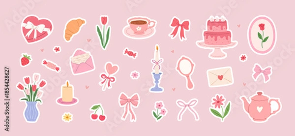 Fototapeta Set of coquette stickers for Valentine's Day