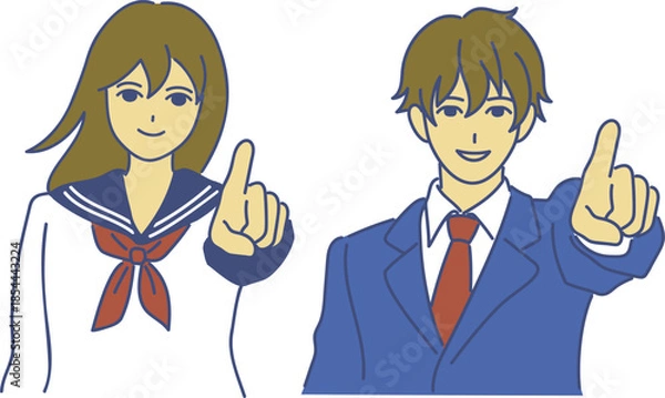 Obraz 指差しする学生男女　eps