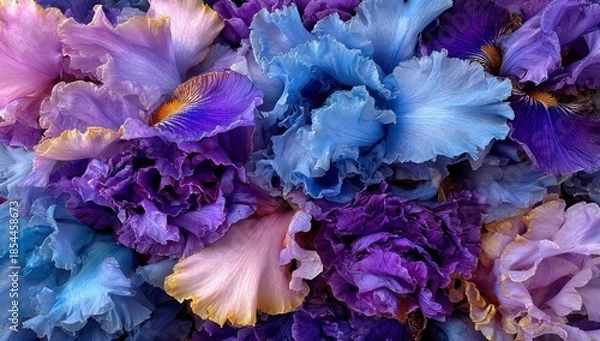 Obraz Close up of vibrant iris flowers with a spectrum of colors and intricate details