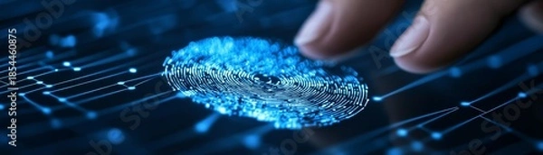 Fototapeta Advanced biometric fingerprint recognition technology for future security and digital identification systems.