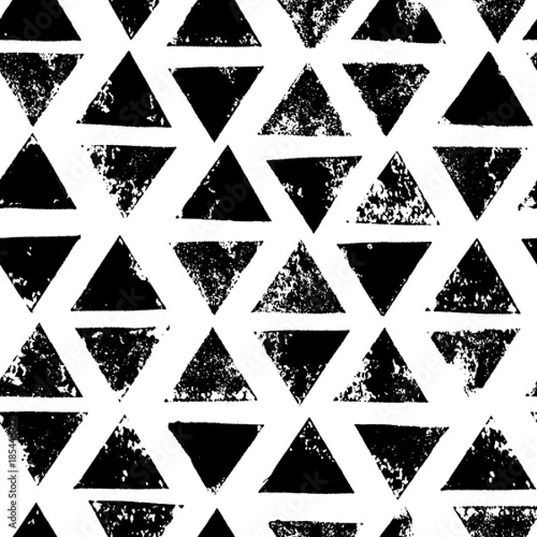 Obraz Black and white triangles aged geometric ethnic grunge seamless pattern, vector