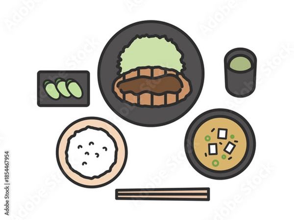Fototapeta とんかつ定食のイラスト