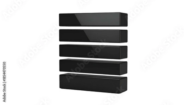 Fototapeta Glossy, black rectangular blocks stacked vertically against a stark black background