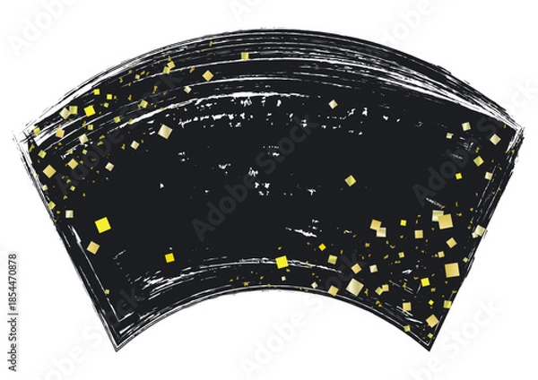 Fototapeta 手描き筆タッチの扇型と金箔のフレーム/金