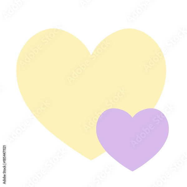 Obraz 大小のハートが重なったシンプルな手描きイラストアイコン 黄色 紫